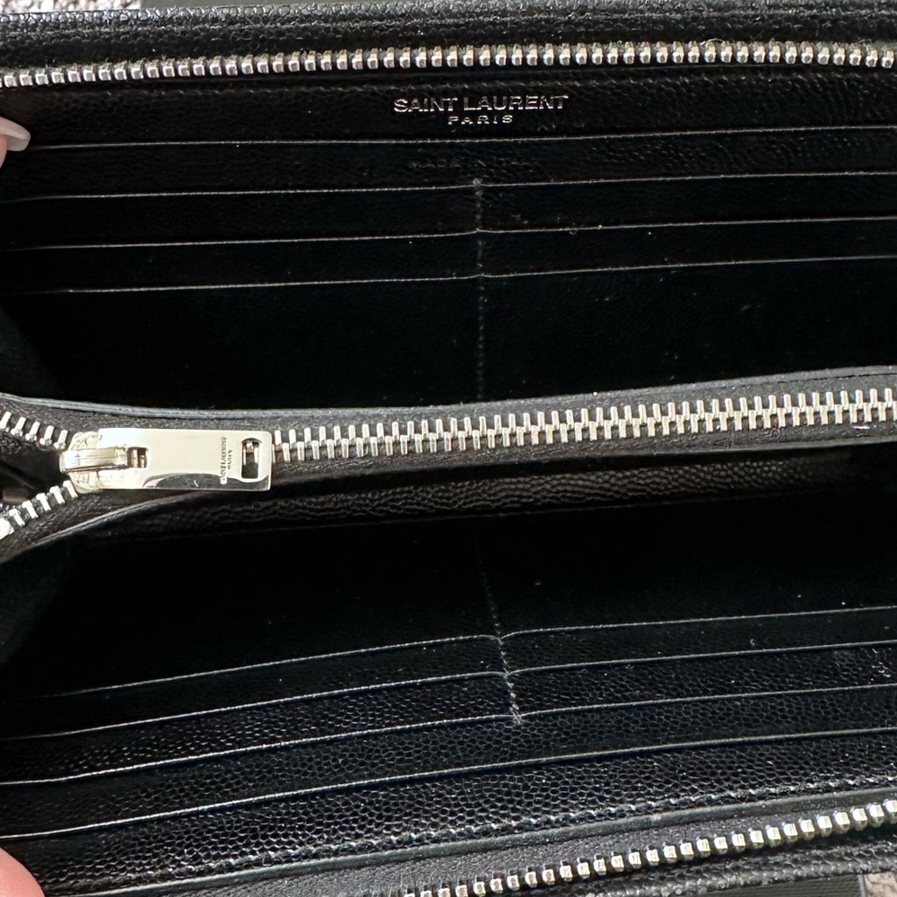 Authentic Saint Laurent Studded Zip Around Wallet Grain de Poudre Black Silver - Picture 7 of 14
